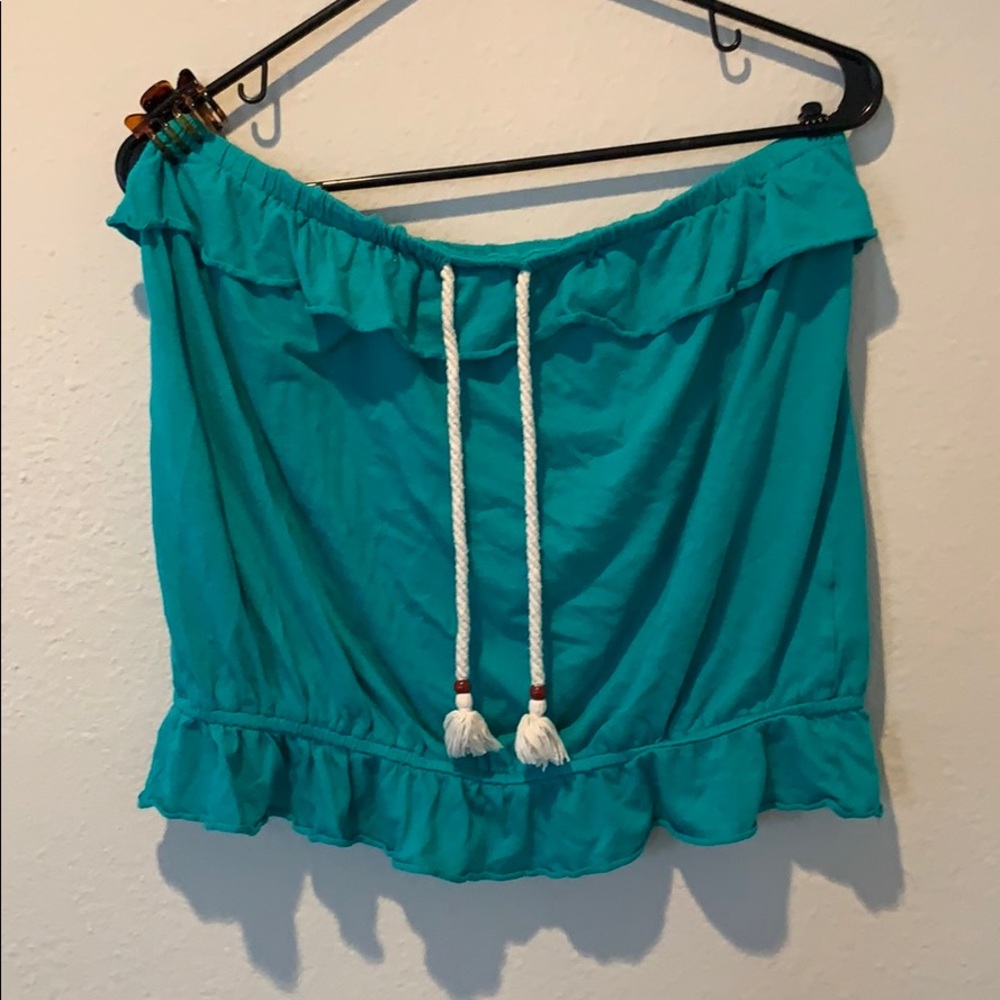 Turquoise tube ruffle top